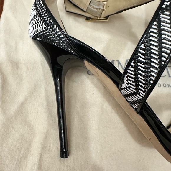 Jimmy Choo Lottie Patent Leather & Raffia Heels Black Size 38 - Picture 4 of 10